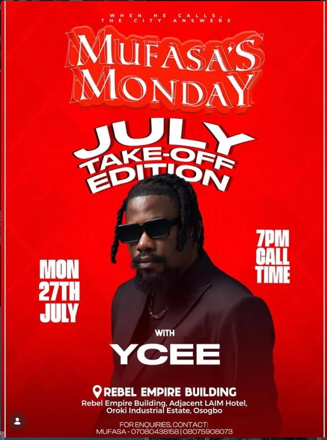 MUFASA’S MONDAY — JULY TAKE OFF EDITION WITH YCEE
