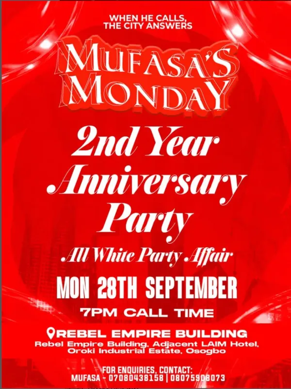 MUFASA’S MONDAY - 2ND YEAR ANNIVERSARY PARTY